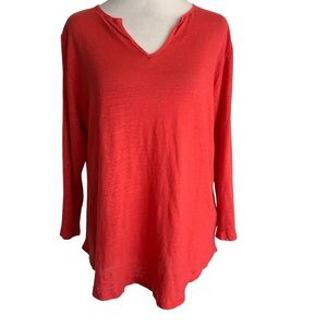 NWT Cut Loose Women's Large Coral V-Neck Cotton/Linen Blend Long Sleeve Top
